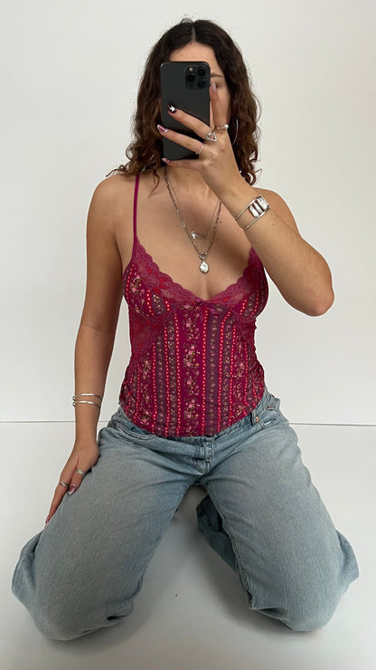 00s pink floral lace cami- size M