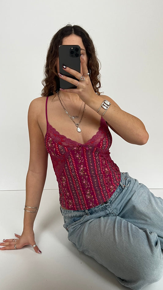00s pink floral lace cami- size M