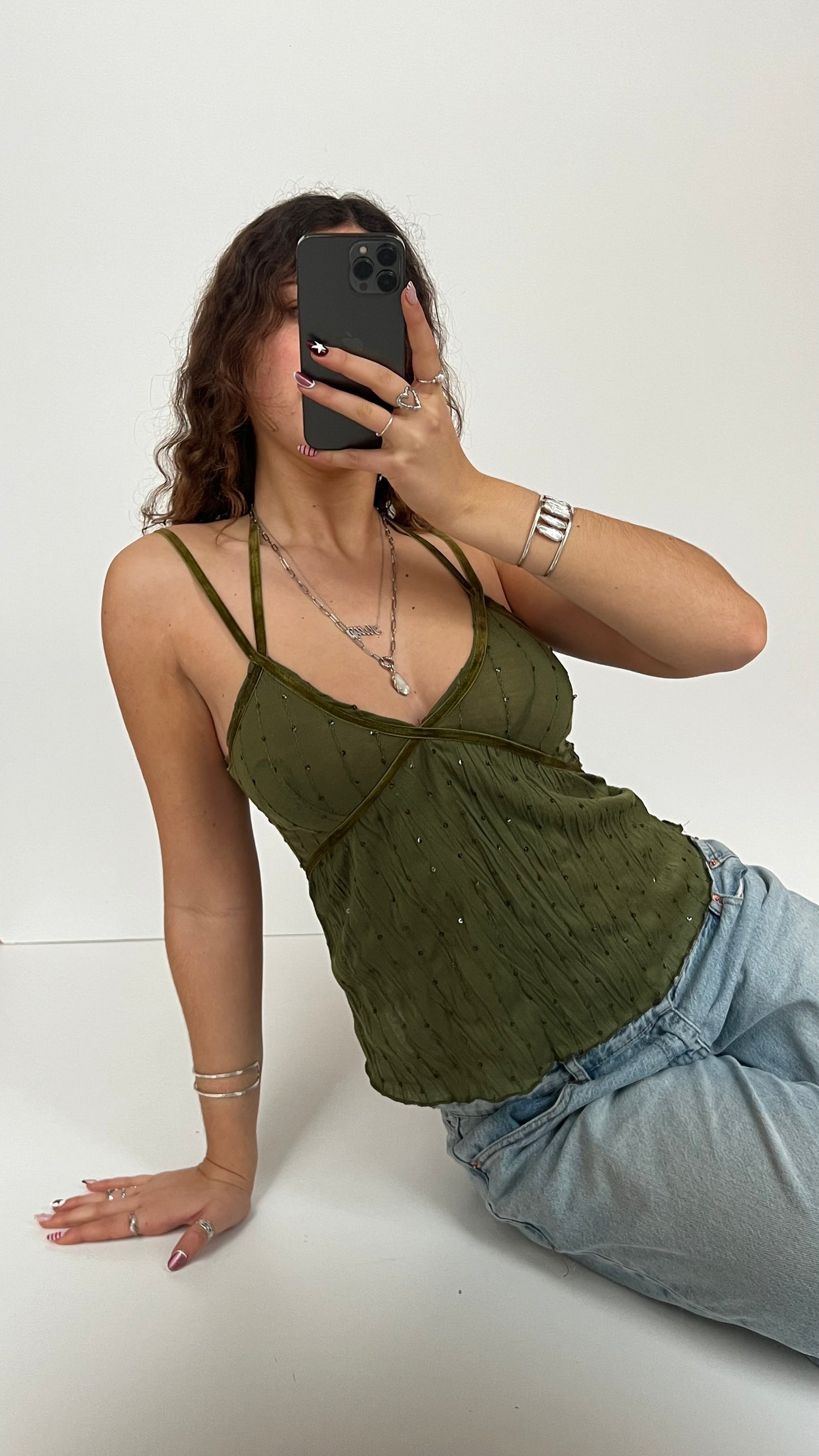 00s green sequin cami- size S