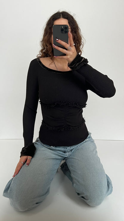 00s brown knit long sleeve top- size S