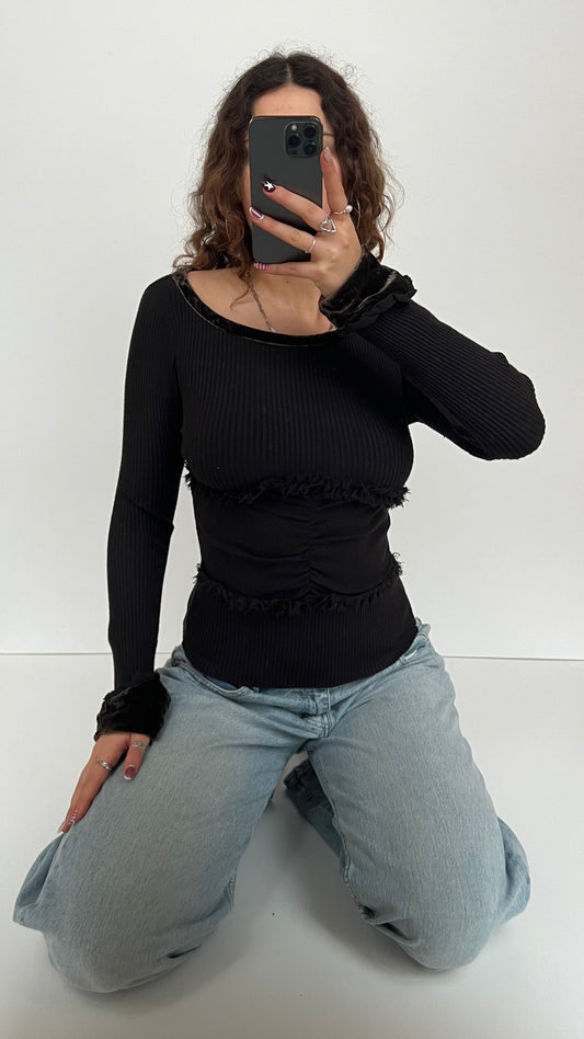 00s brown knit long sleeve top- size S