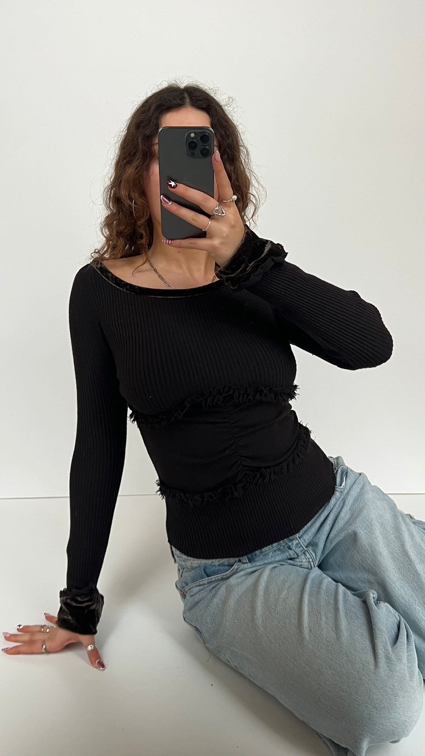 00s brown knit long sleeve top- size S