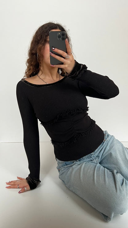 00s brown knit long sleeve top- size S