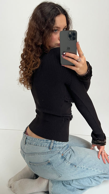 00s brown knit long sleeve top- size S