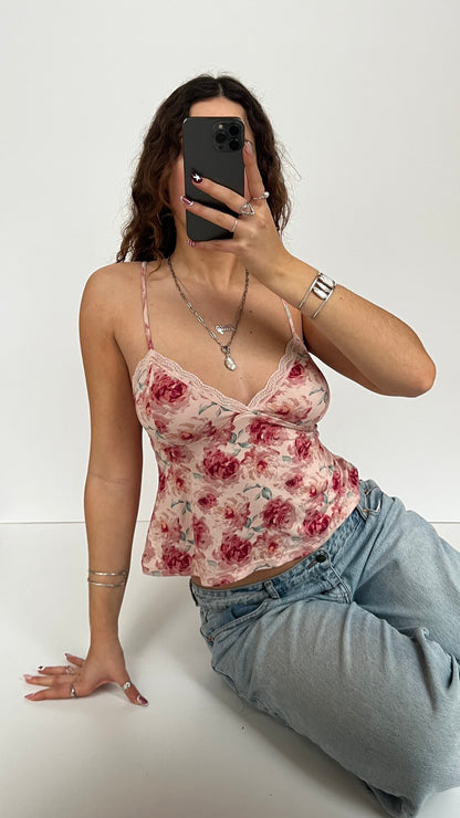 00s pink floral lace cami- size S