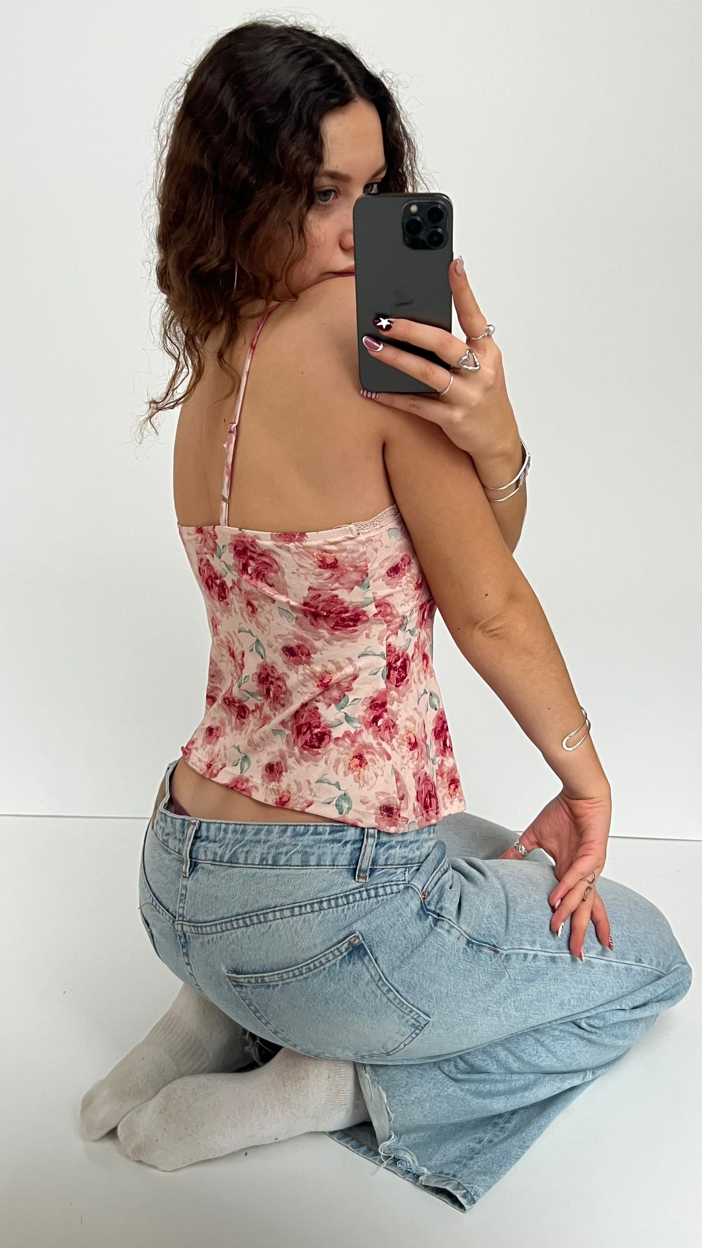 00s pink floral lace cami- size S