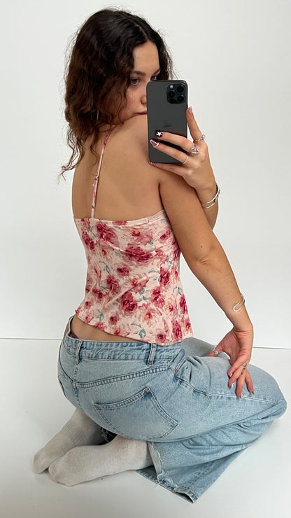00s pink floral lace cami- size S
