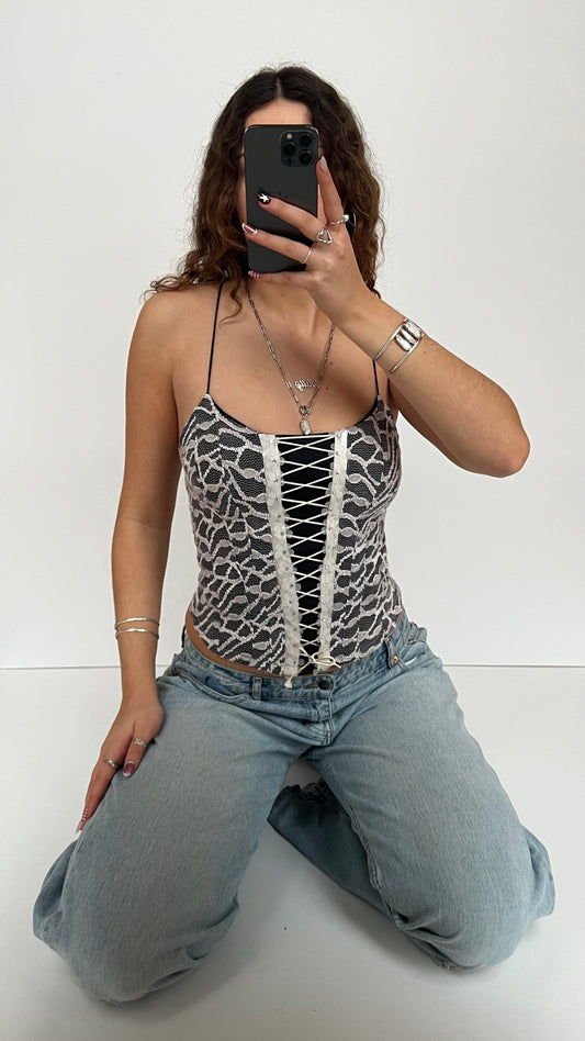 00s black white lace cami- size S