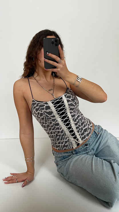 00s black white lace cami- size S