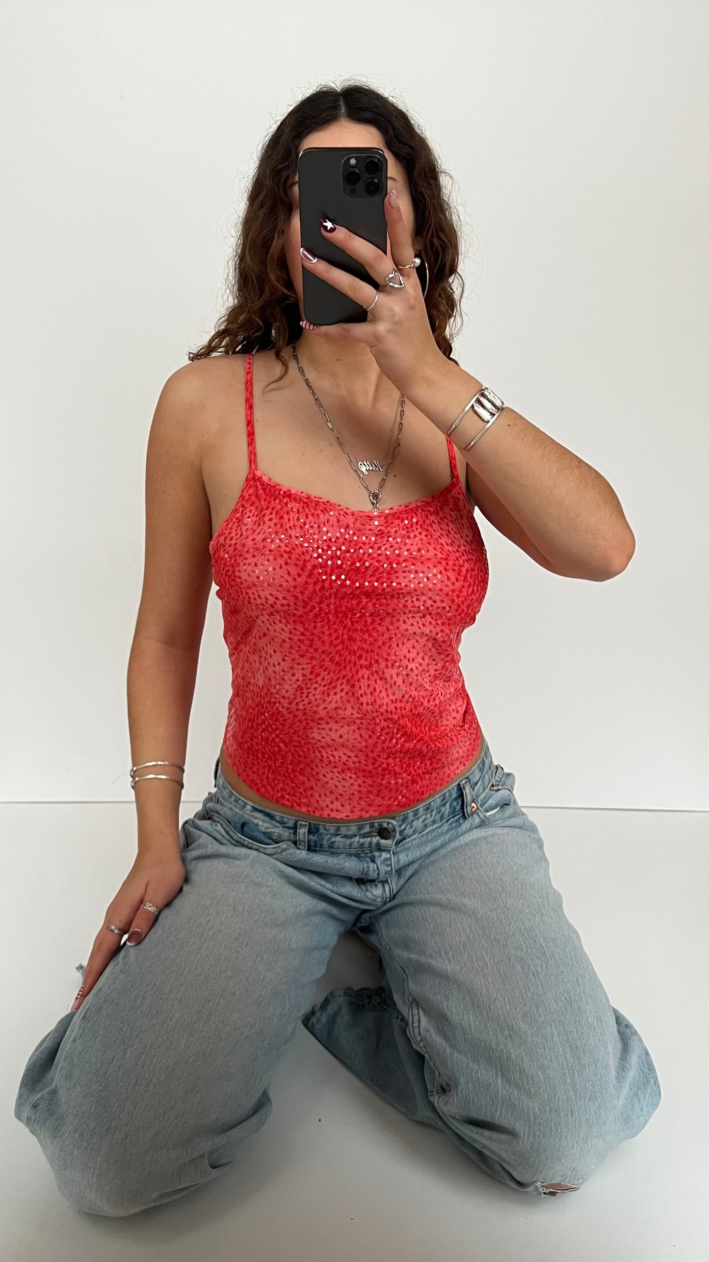 00s pink sequin cami- size L