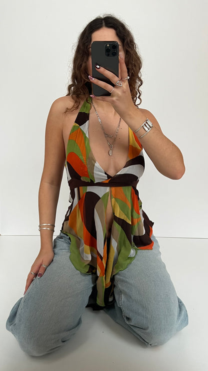 00s brown orange halter cami- size S