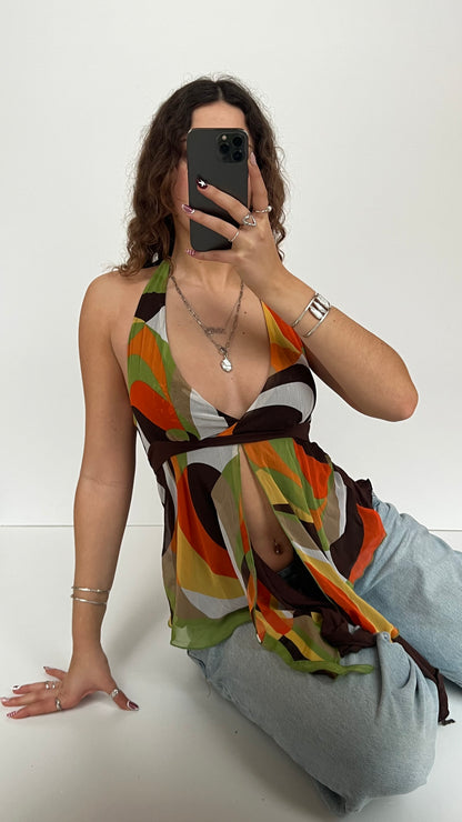 00s brown orange halter cami- size S