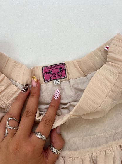 00s pink mesh ruffle mini skirt- size XS