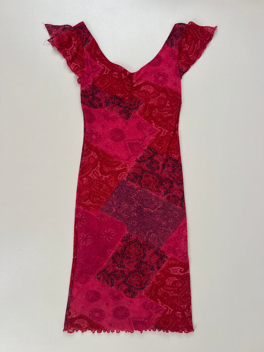 00s pink patchwork mesh midi dress- size XS