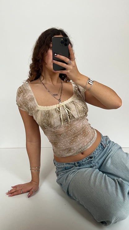 00s cream floral babydoll top- size L