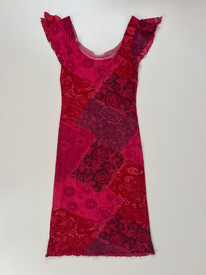 00s pink patchwork mesh midi dress- size XS