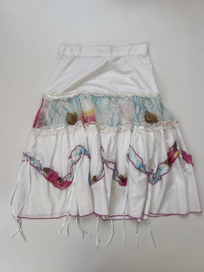 00s white patchwork midi skirt- size XS