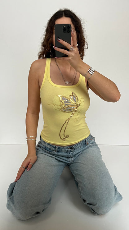 00s yellow butterfly tank top- size S