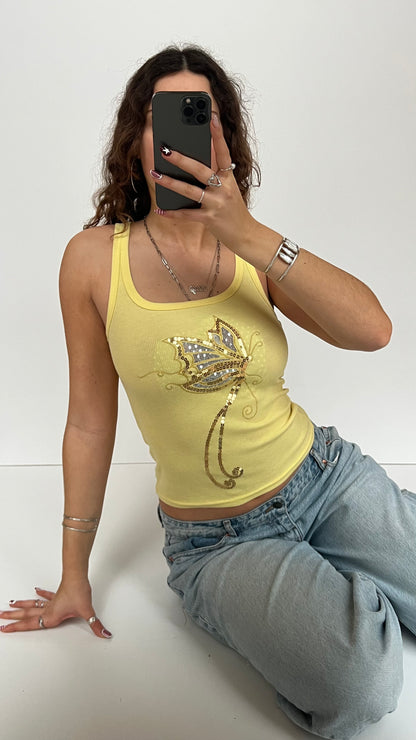 00s yellow butterfly tank top- size S