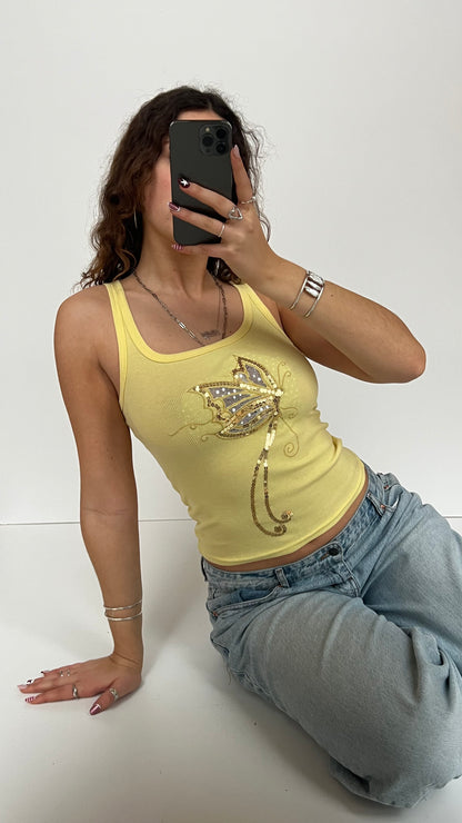 00s yellow butterfly tank top- size S