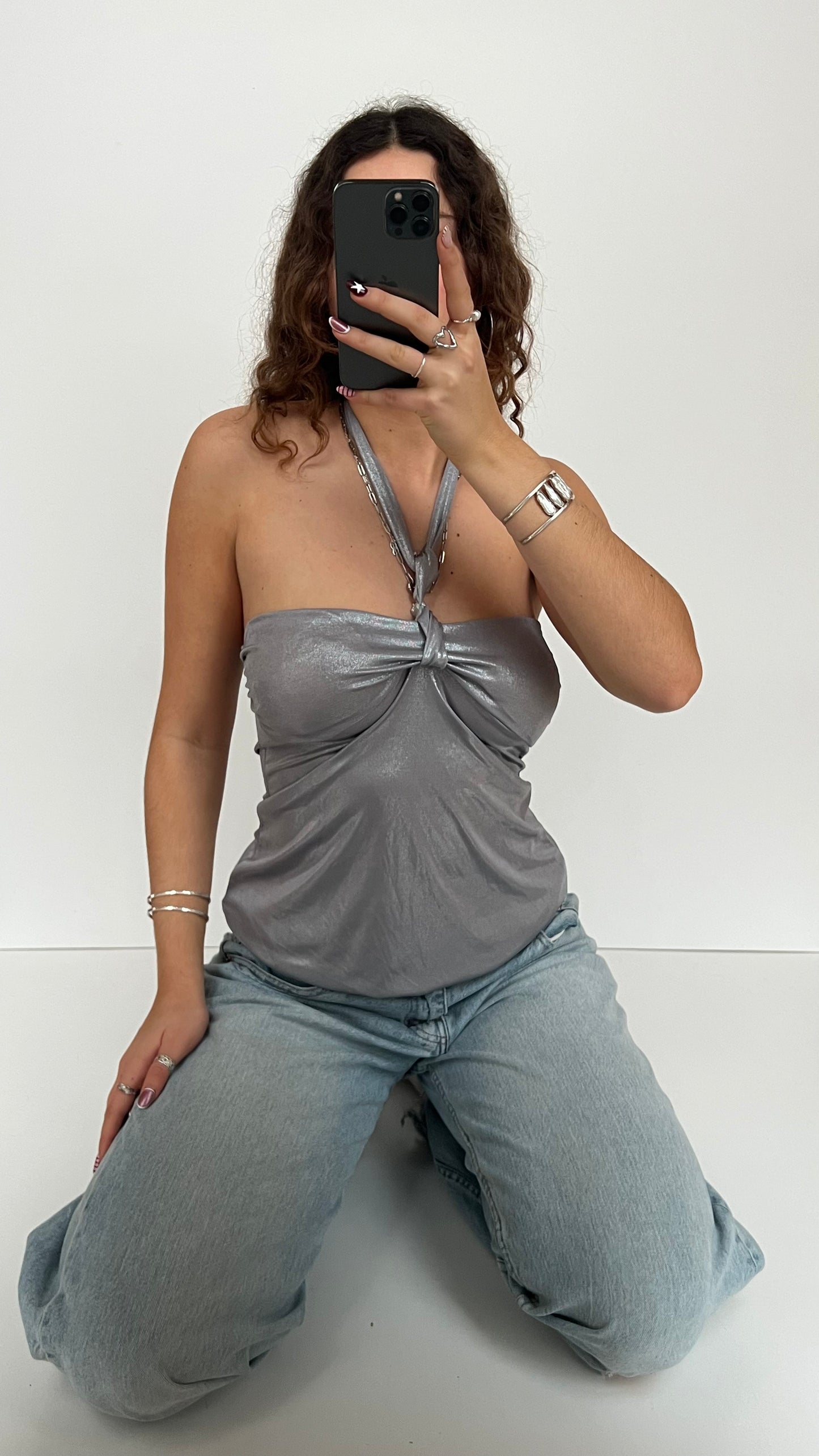 00s silver halter cami- size S