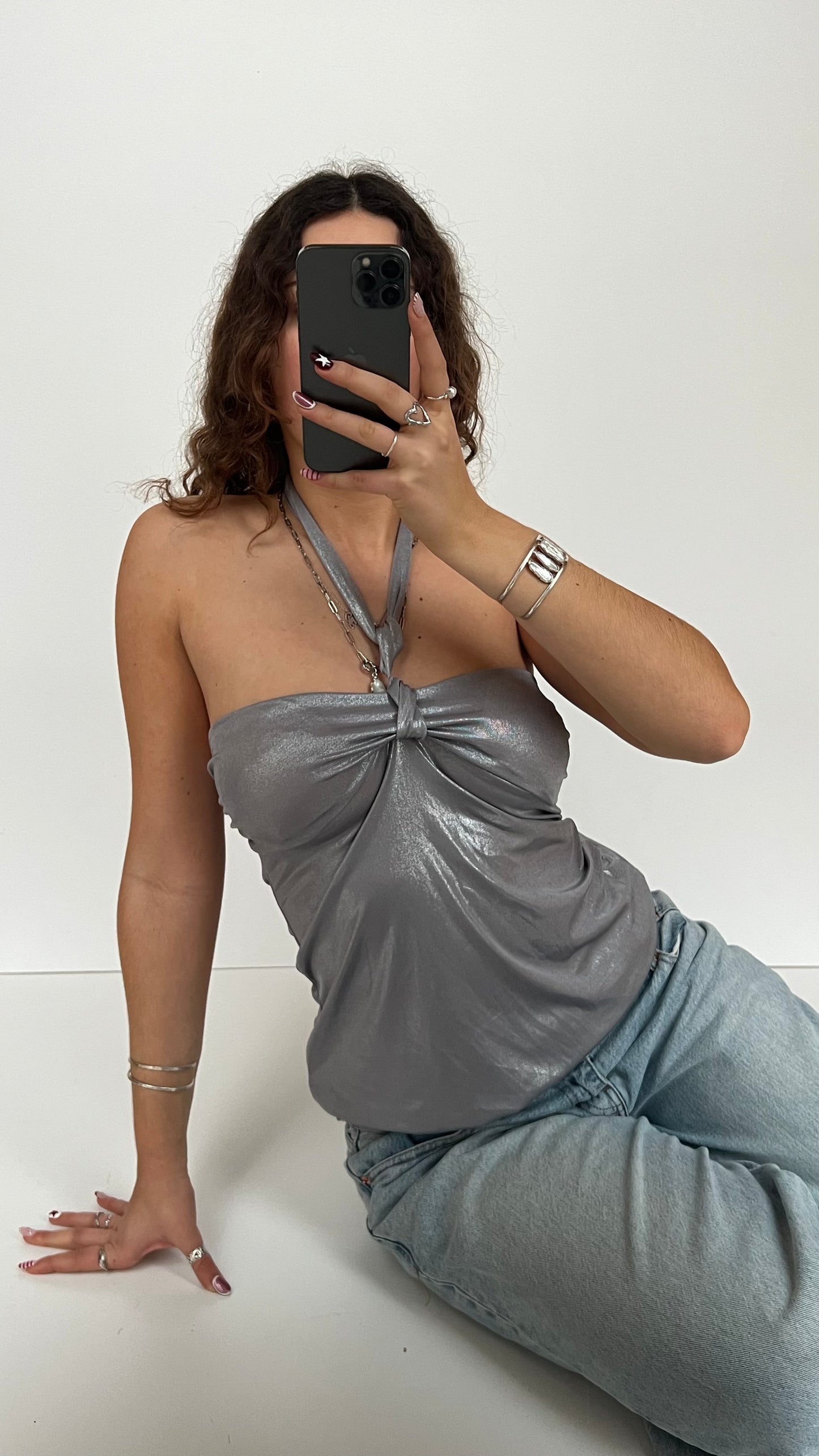 00s silver halter cami- size S