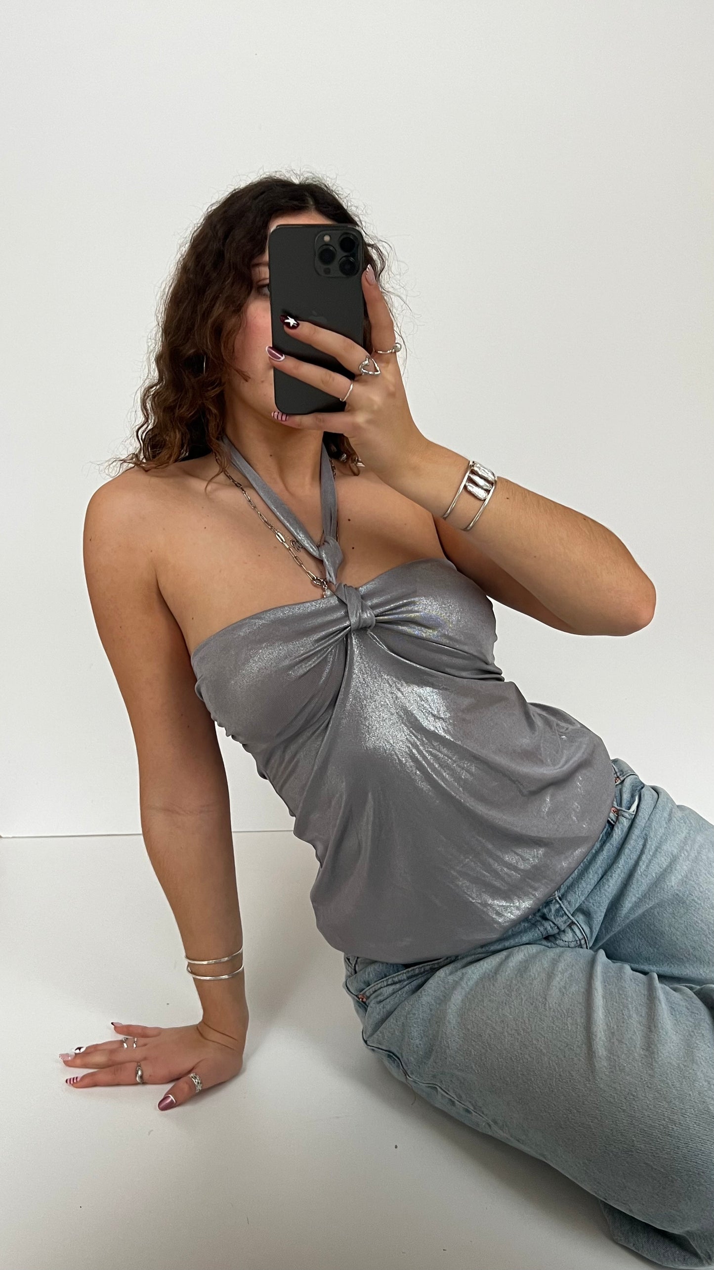 00s silver halter cami- size S