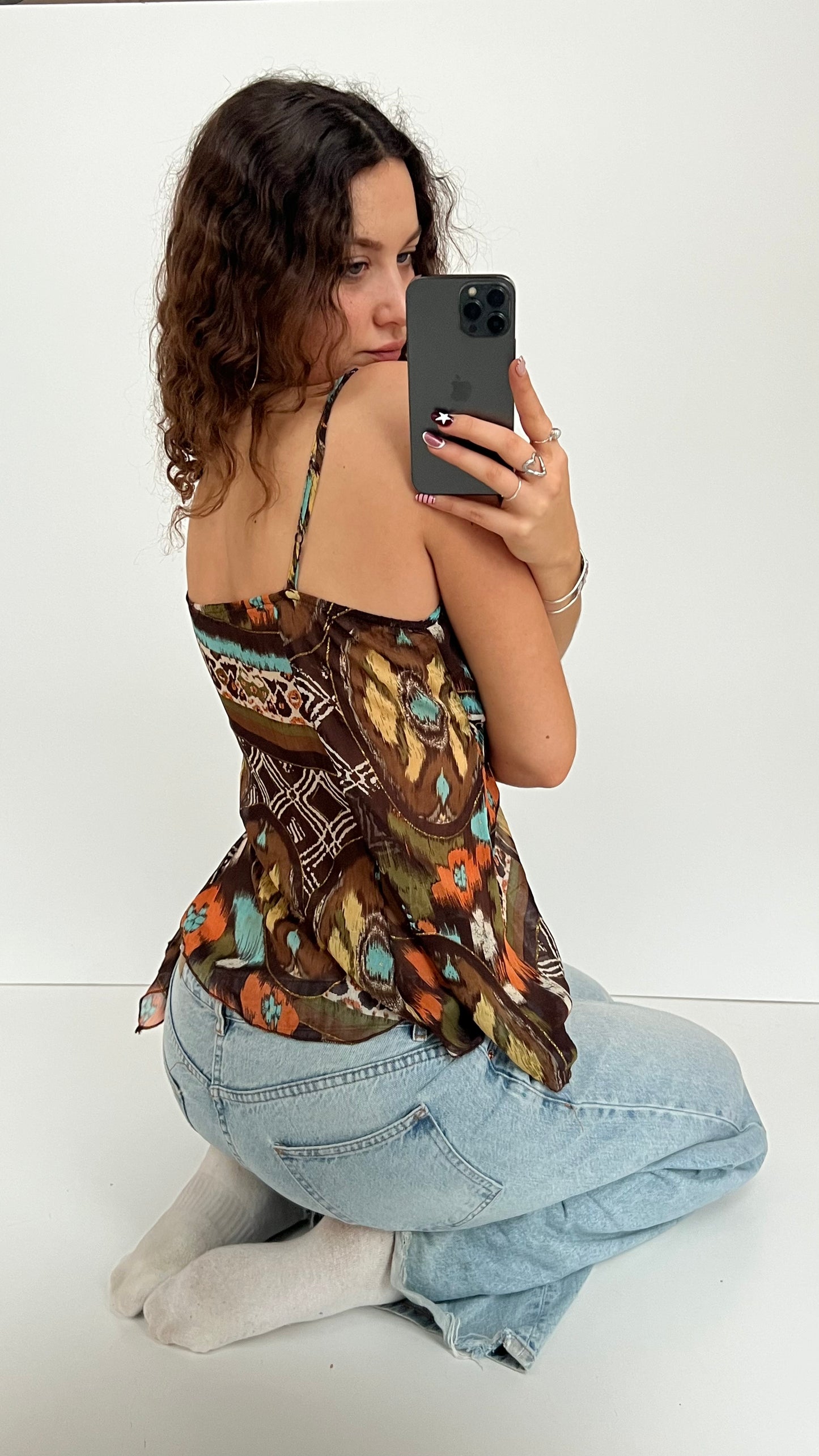 00s brown boho babydoll cami- size L