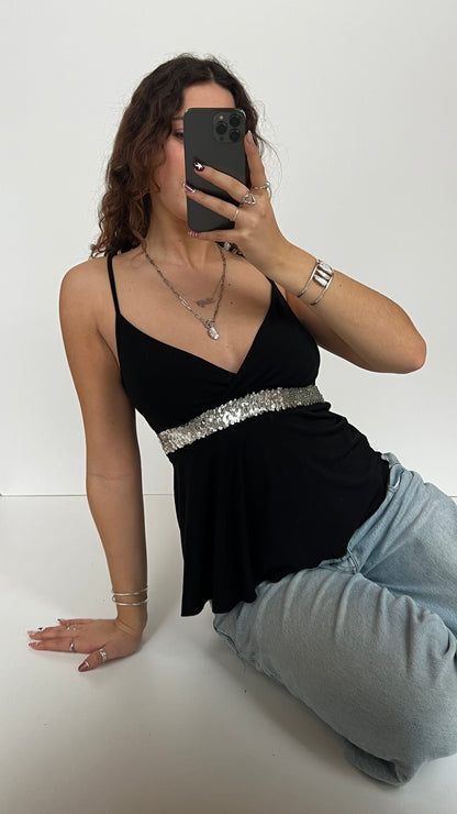 00s black sequin cami- size S
