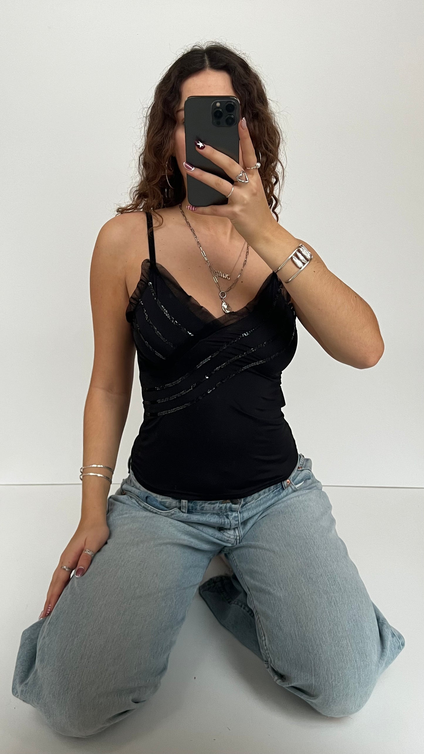 00s black sequin cami- size M