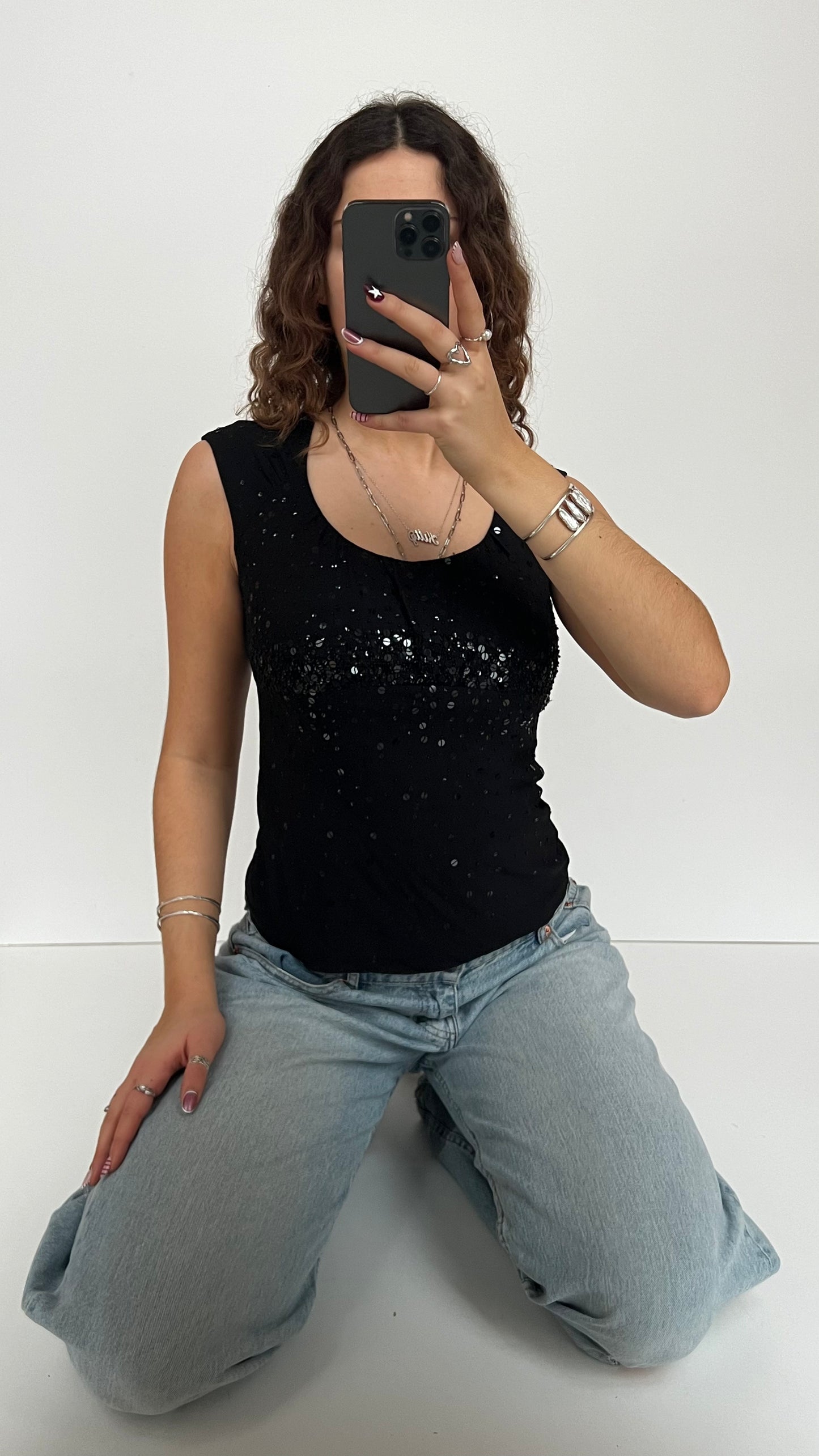 00s black sequin top- size S