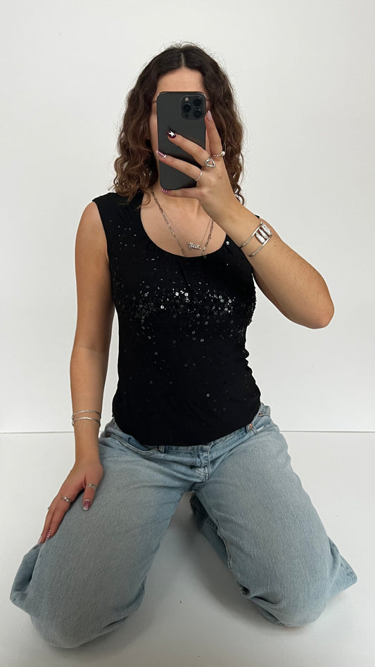 00s black sequin top- size S