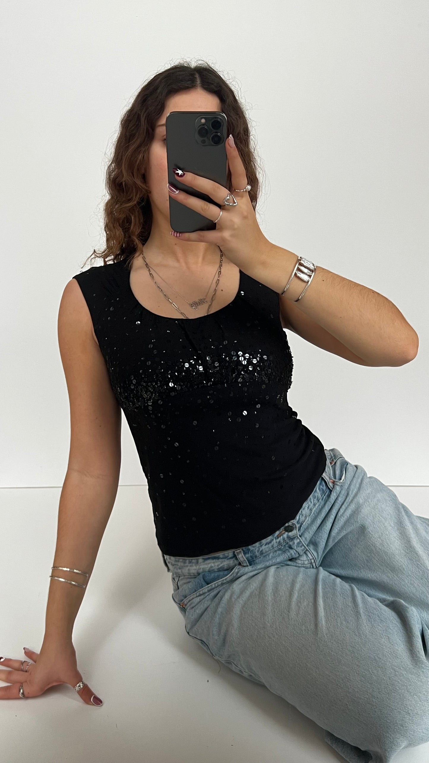 00s black sequin top- size S