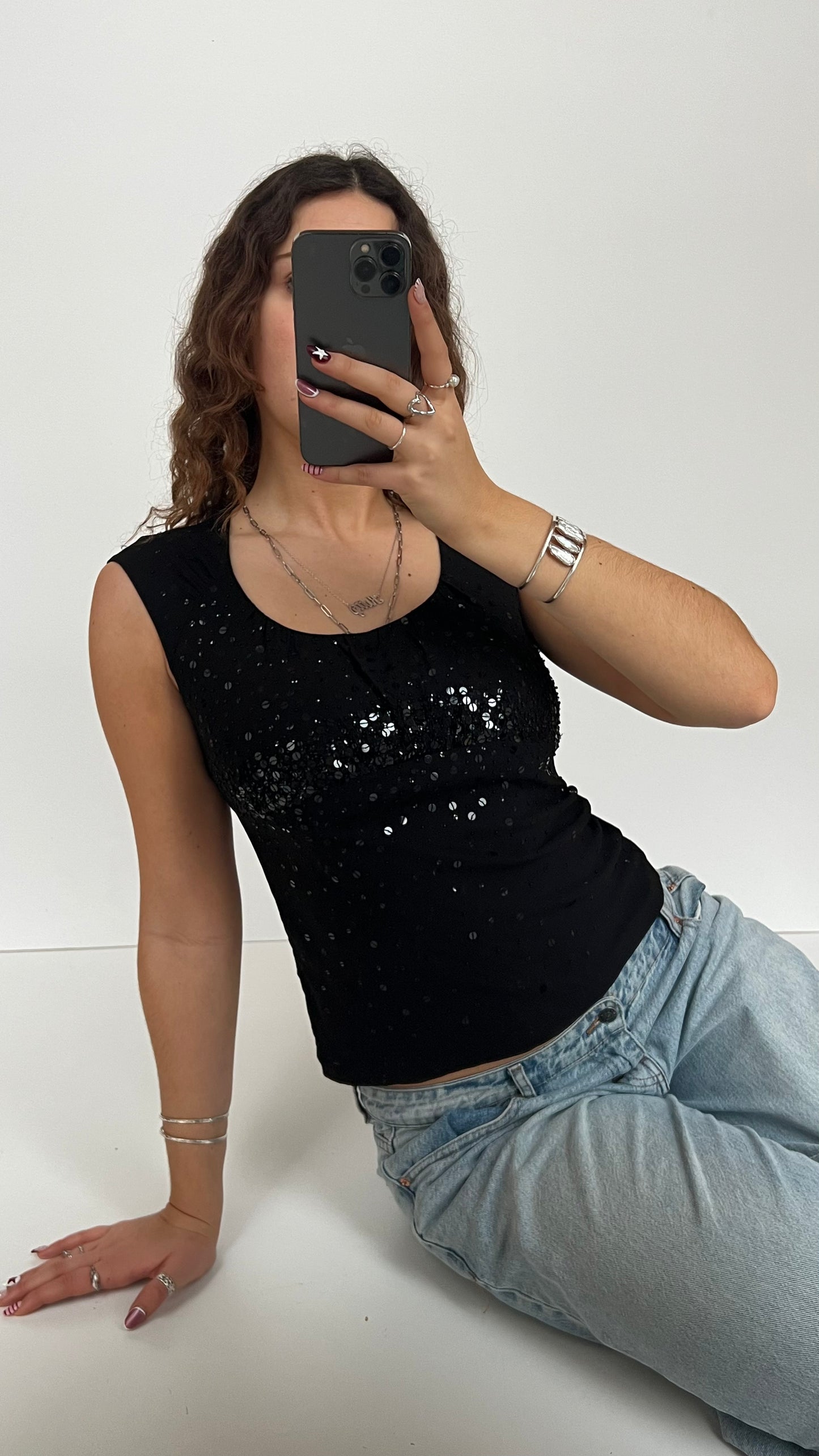 00s black sequin top- size S