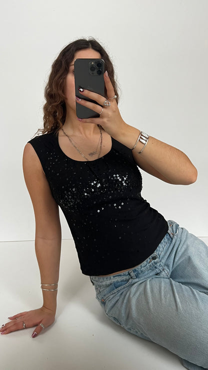 00s black sequin top- size S