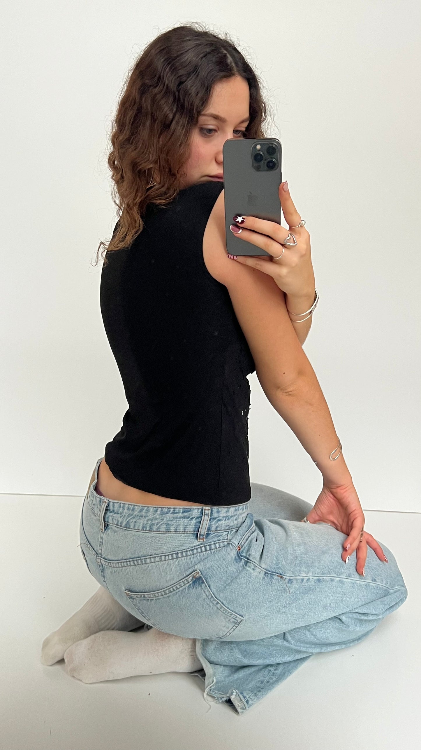 00s black sequin top- size S