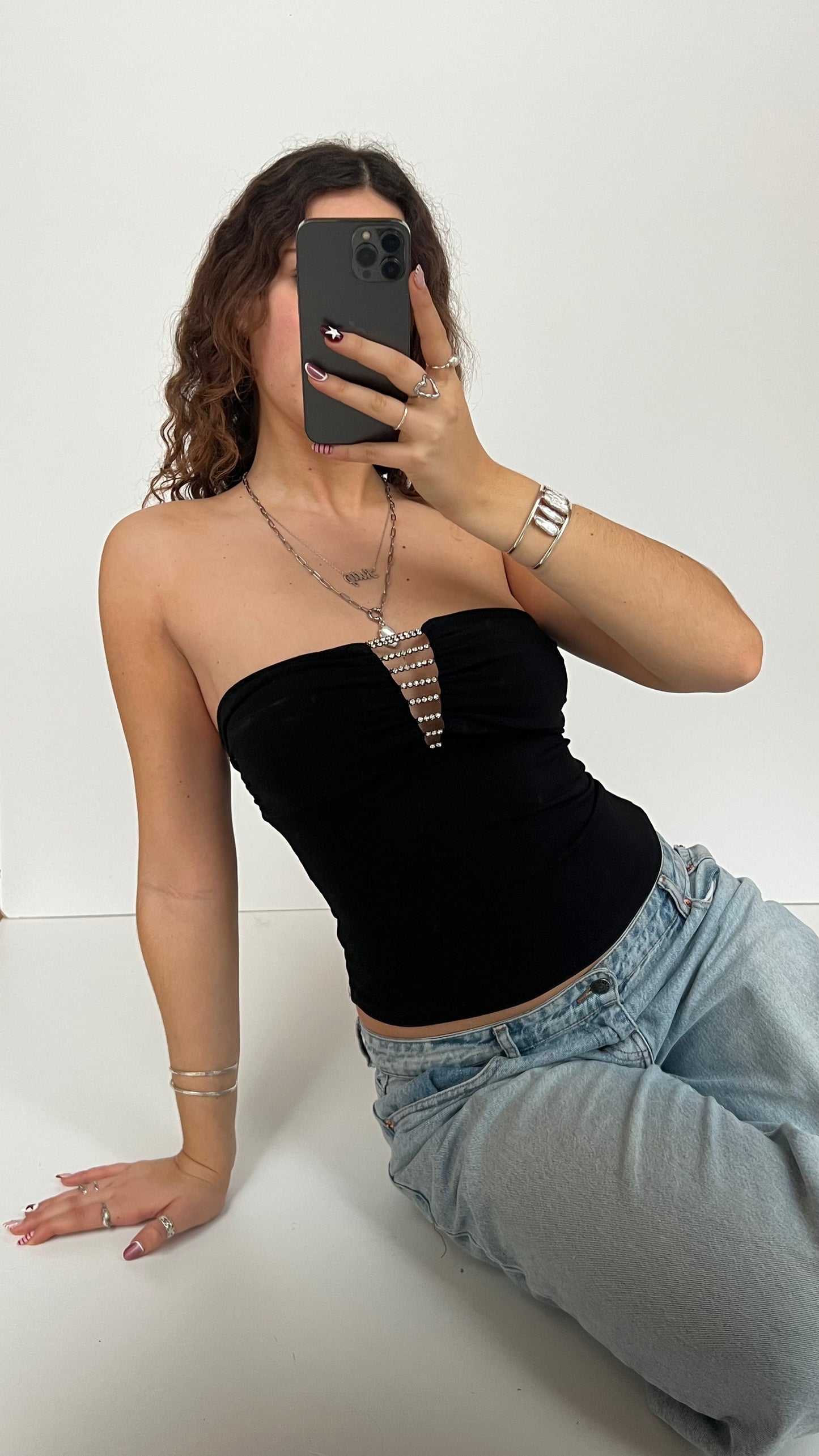 00s black diamanté cami- size M