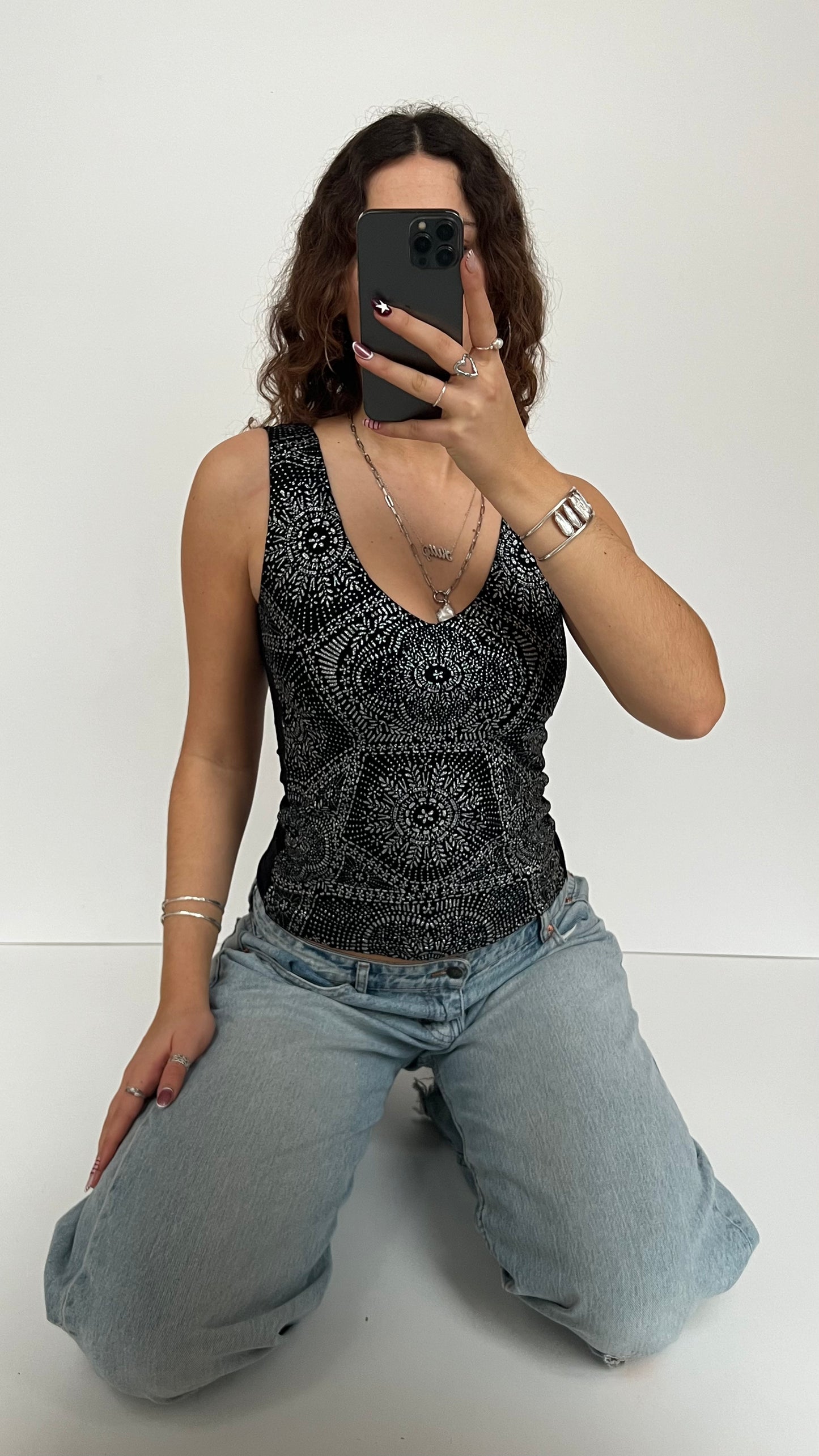 00s black glitter tank top- size S