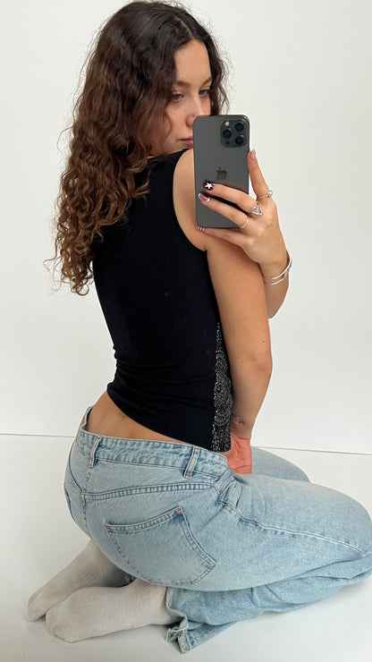 00s black glitter tank top- size S