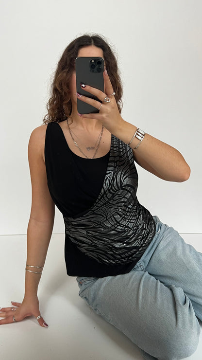 00s black cowl neck top- size L