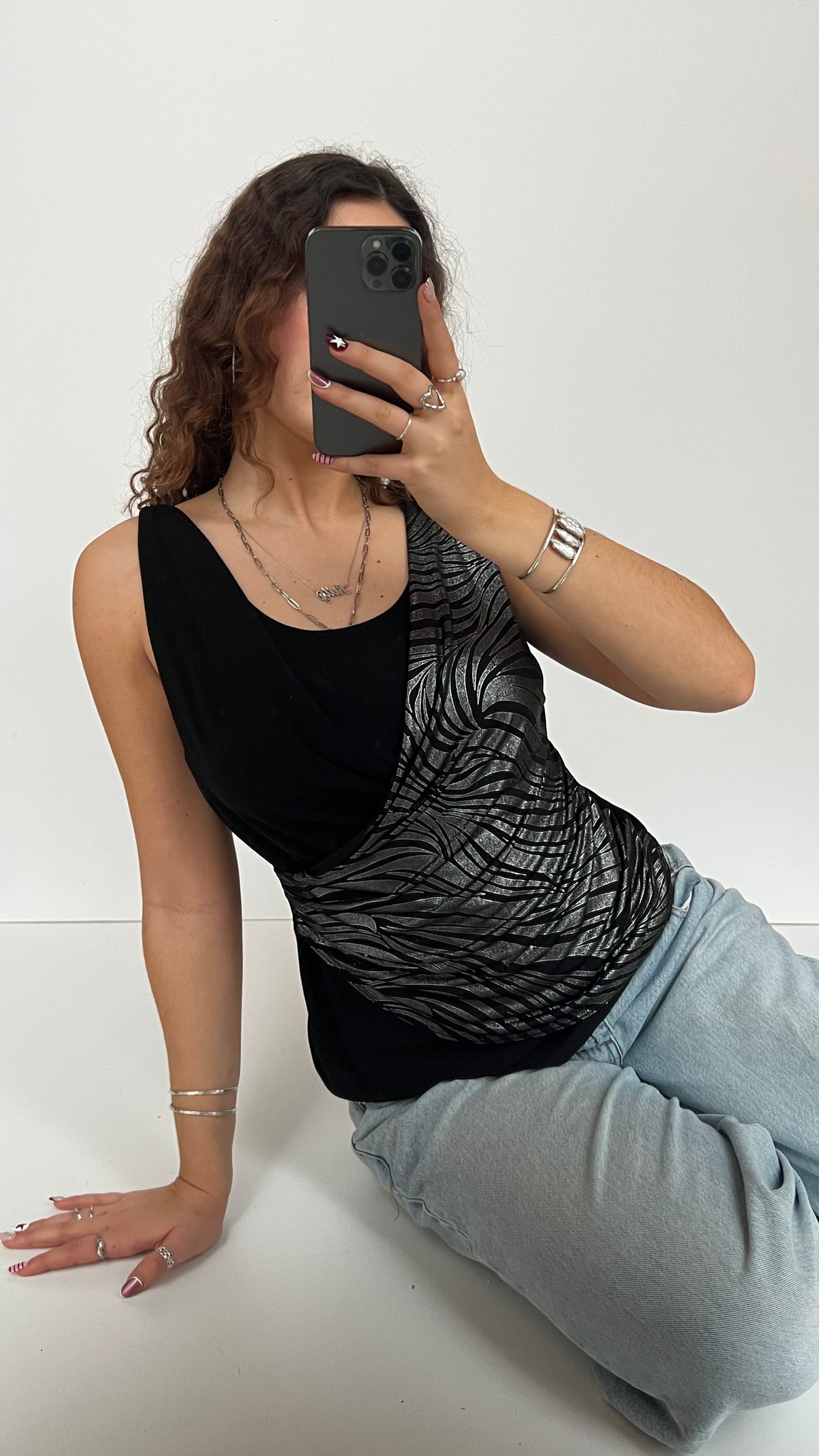 00s black cowl neck top- size L