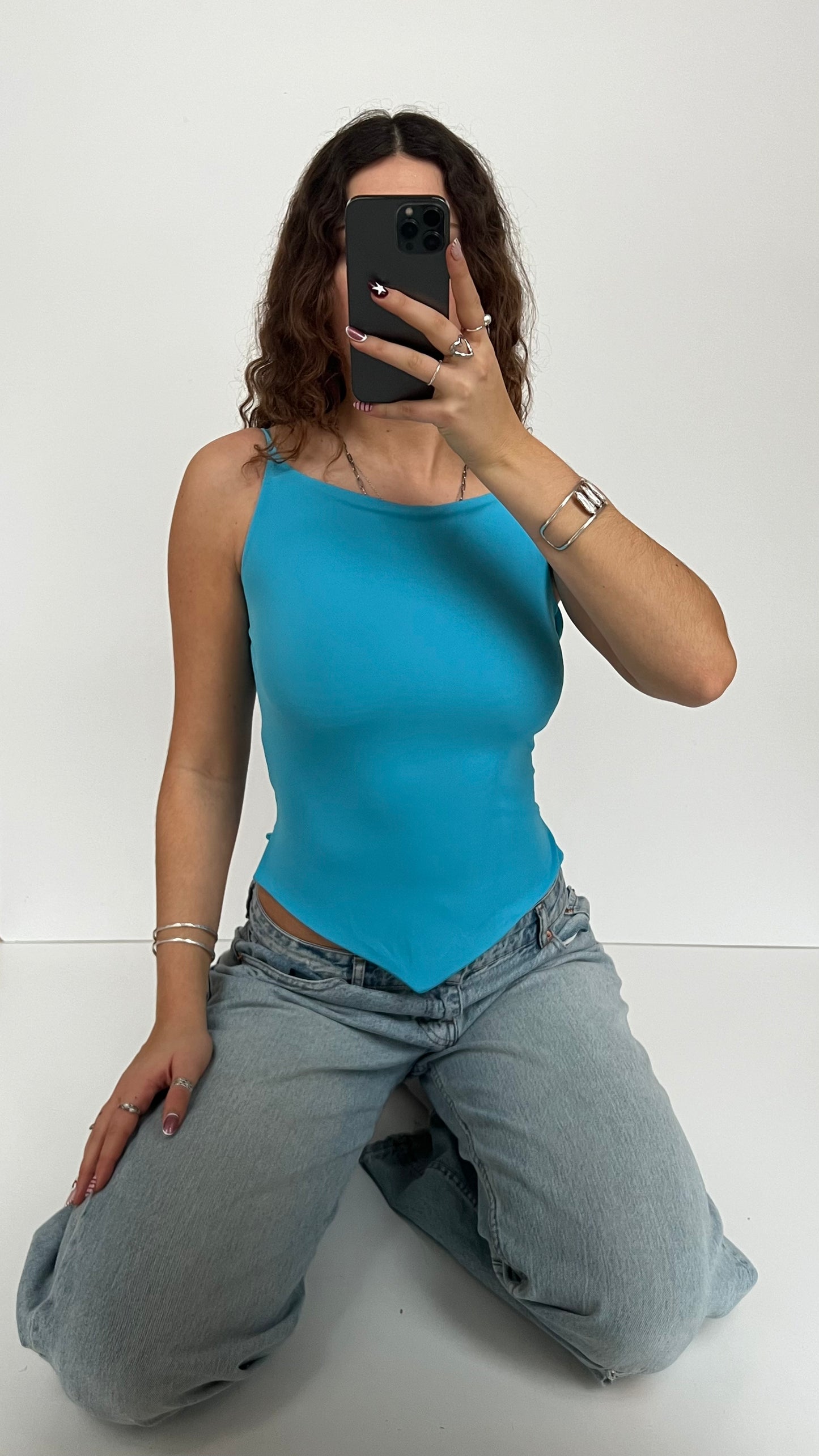 00s blue backless cami- size M