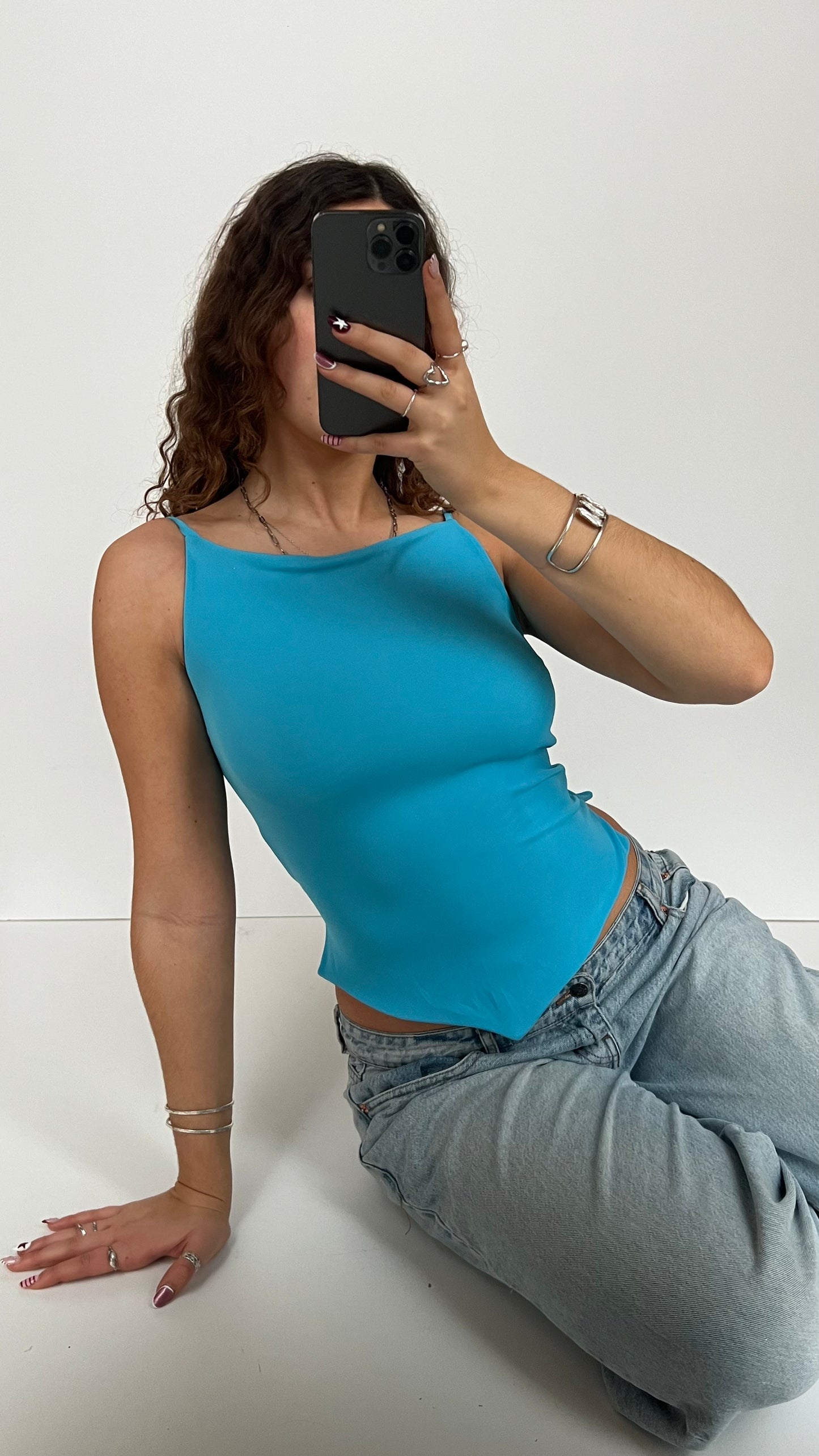 00s blue backless cami- size M