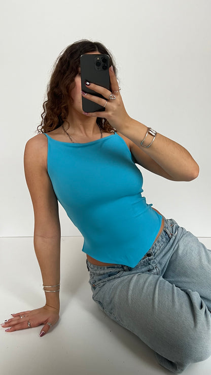 00s blue backless cami- size M