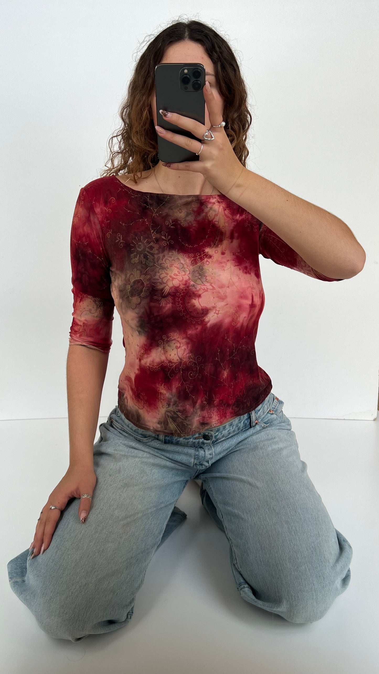 00s red paisley long sleeve top- size L