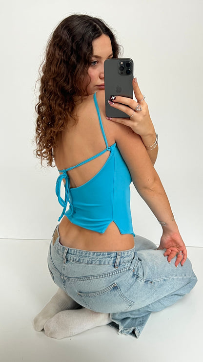 00s blue backless cami- size M