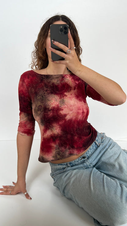 00s red paisley long sleeve top- size L