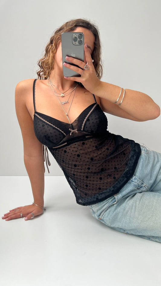 00s black mesh lace cami- size M