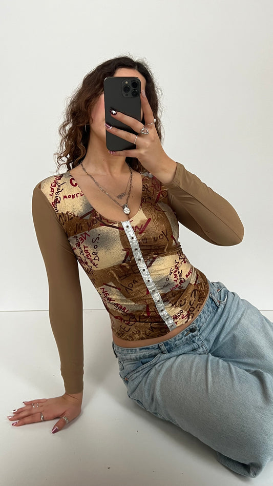 00s brown mesh long sleeve top- size XS