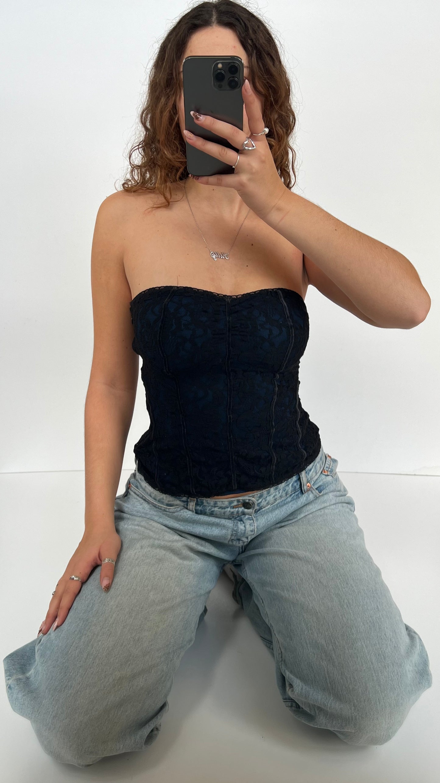 00s black blue lace cami- size S